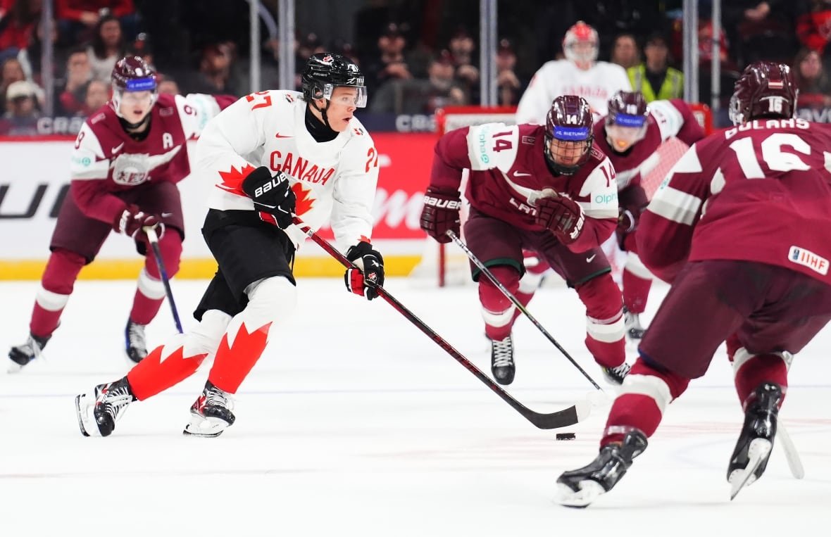 easton-cowan-world-juniors-latvia-canada-1 Male hockey player