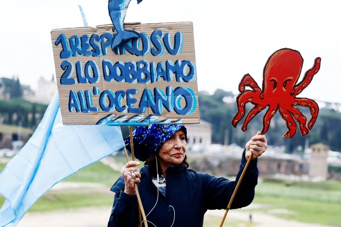 climate-cop16-biodiversity-3 Climate demonstrators take part in a protest at the COP16 biodiversity conference in Rome, Feb. 25, 2025.