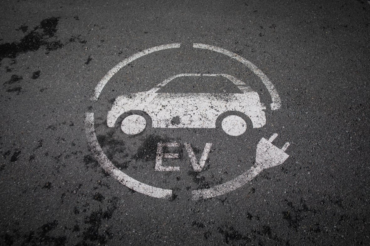 ev-charging-stations An EV charging logo on a road.