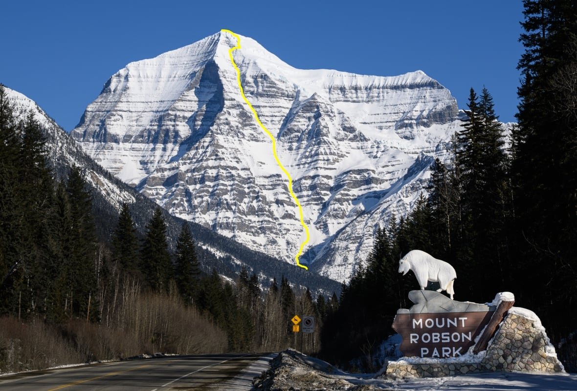 mount-robson-south-face-ski-route-1 big snowy mountain
