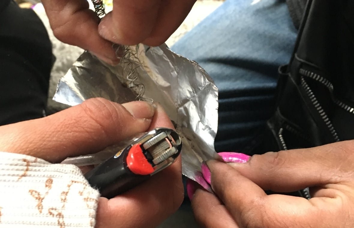 drug-preparation-3 Close-up image of hands, foil and a lighter.