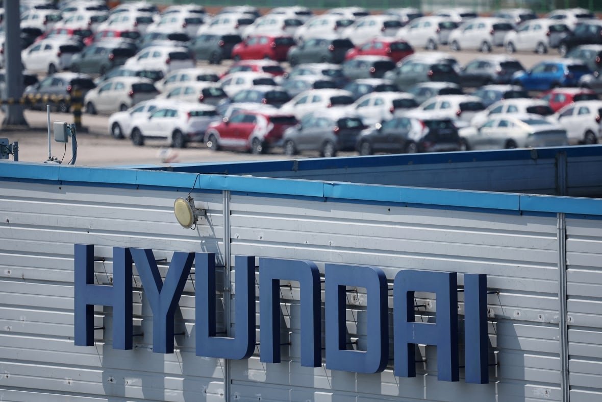 usa-trump-tariffs-southkorea The logo of South Korea's biggest automaker company Hyundai Motor is pictured at Pyeongtaek port in Pyeongtaek, South Korea, April 15, 2025.