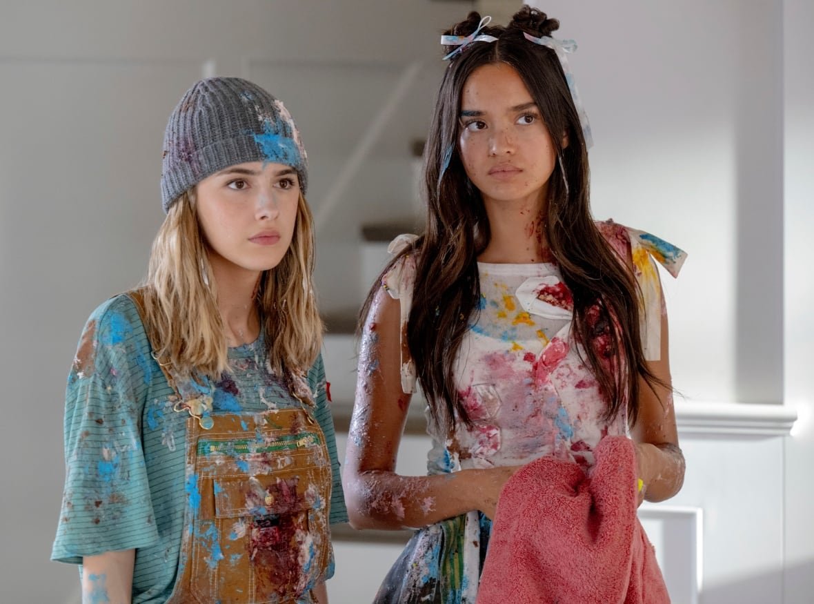 film-review-freakier-friday-3 Two teenage girls look annoyed.