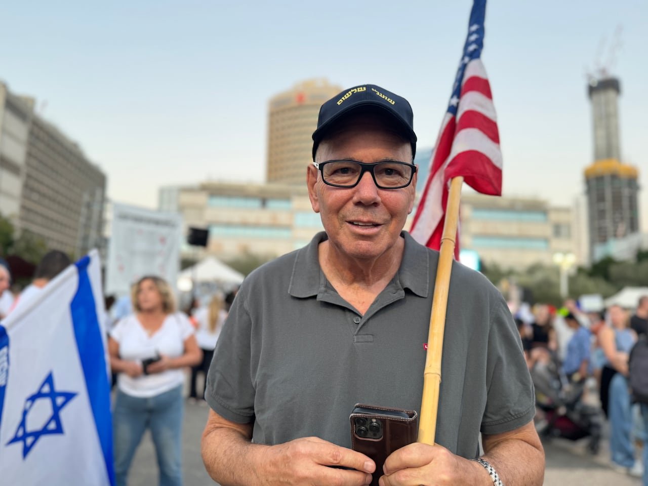 A person holding a flag.