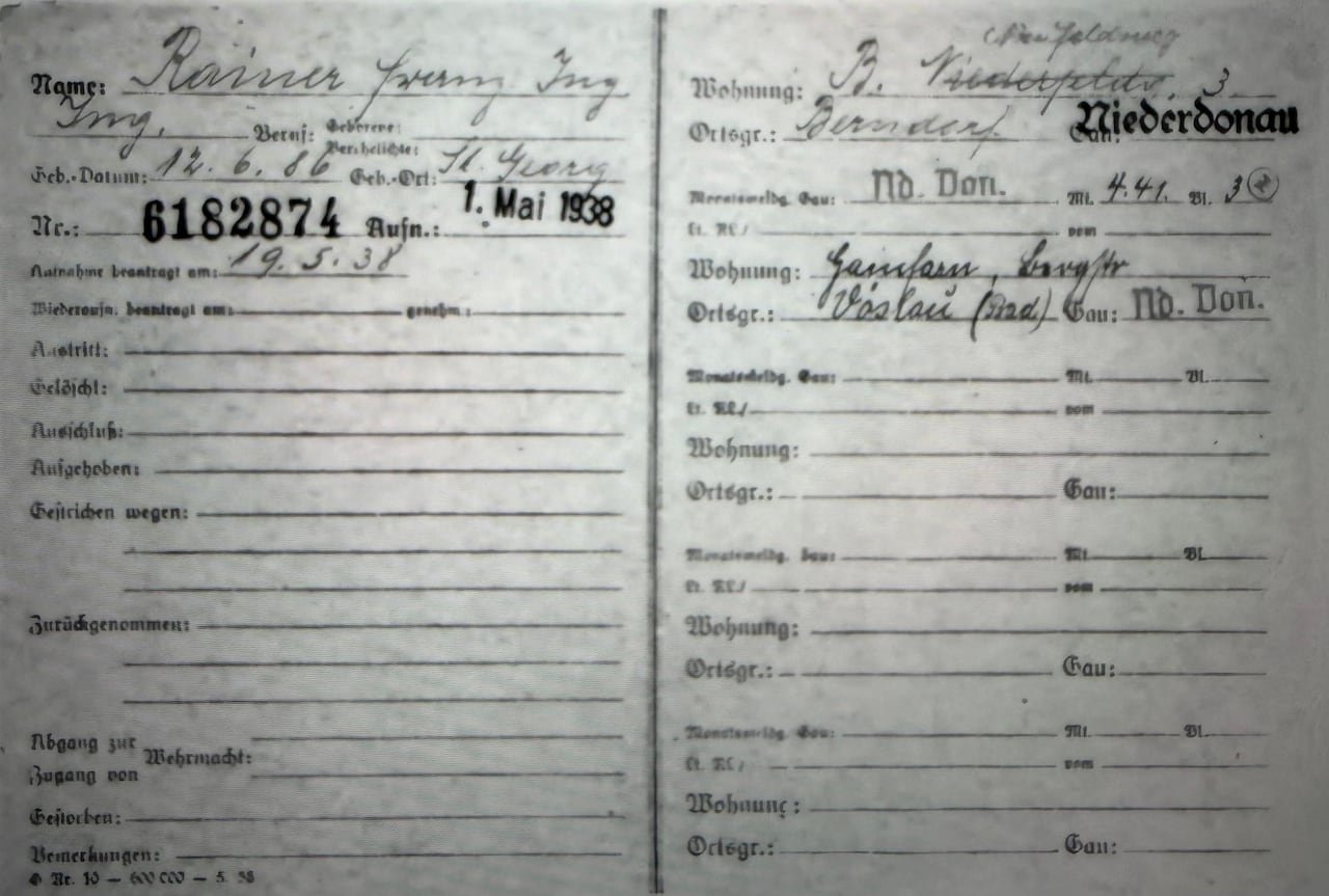 A two-page German form with information filled out by hand.